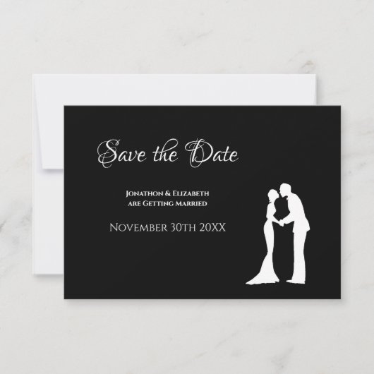 Carte Simple mariage enregistrer date Noir Blanc Mariée (Devant)