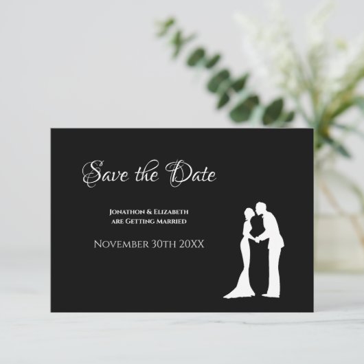 Carte Simple mariage enregistrer date Noir Blanc Mariée (Debout devant)