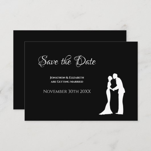 Carte Simple mariage enregistrer date Noir Blanc Mariée (Devant / Derrière)