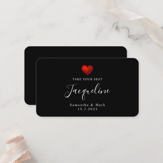 Carte simple Mariage moderne Red Heart Flat Place  (Devant/Arrière en situation)