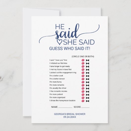 Carte Simple Marine Calligraphie Il Dit Qu'Elle A Dit Je (Devant)