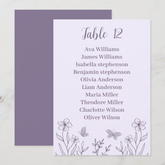 Carte simple mauve florale (Devant / Derrière)