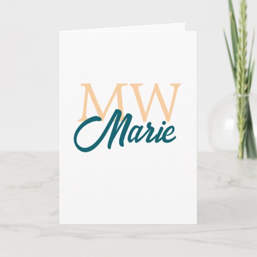 Carte simple minimal add name monogram orange blue bold (Devant)