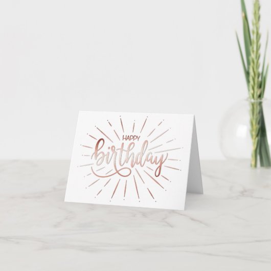 Carte Simple Minimalist Beautiful Birthday Rose Gold Ray (Devant)