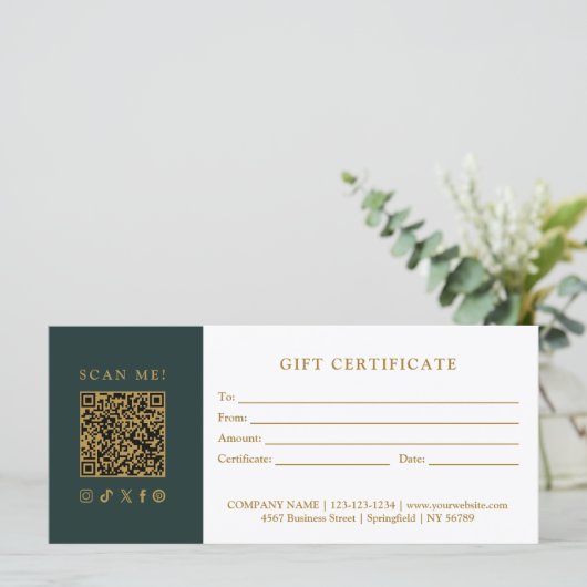 Carte Simple Modern Business QR Code Gift Certificate (Debout devant)