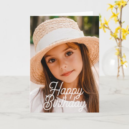 Carte Simple Modern Cursive Custom Photo Birthday (Fleur jaune)