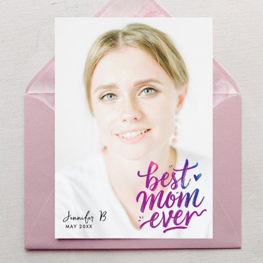Carte Simple Modern Purple Pink Best Mother Photo Script