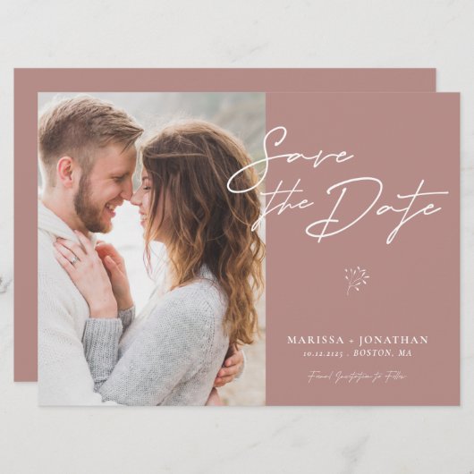 Carte Simple Modern Script Photo Enregistrer La Date (Devant / Derrière)