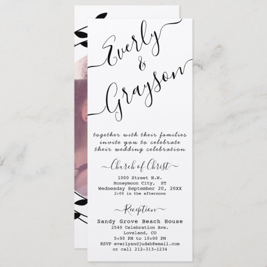 Carte Simple moderne Boho Black Leaf Mariage de couronne (Devant / Derrière)