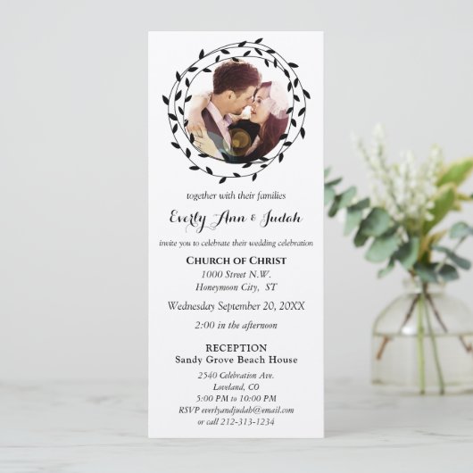 Carte Simple moderne Boho Black Leaf Mariage de couronne (Debout devant)