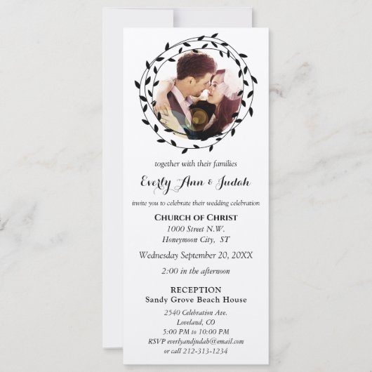 Carte Simple moderne Boho Black Leaf Mariage de couronne (Devant)
