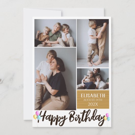 Carte Simple Moderne Bois Anniversaire Style Photo Colla (Devant)