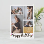 Carte Simple Moderne Bois Anniversaire Style Photo Colla (Debout devant)