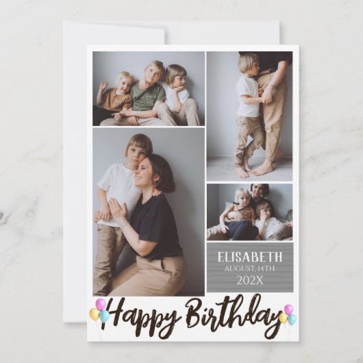 Carte Simple Moderne Bois Anniversaire Style Photo Colla (Devant)