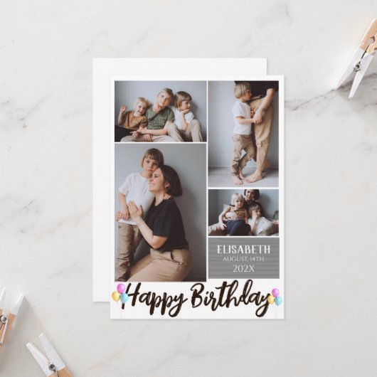 Carte Simple Moderne Bois Anniversaire Style Photo Colla (Devant/Arrière en situation)