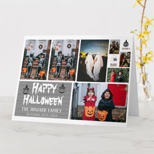 Carte Simple moderne bois Éffrayant Halloween Collage ph (Fleur jaune)