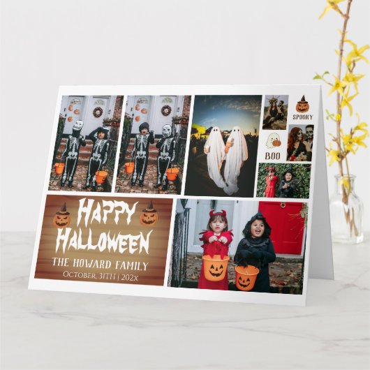 Carte Simple moderne bois Éffrayant Halloween Collage ph (Fleur jaune)