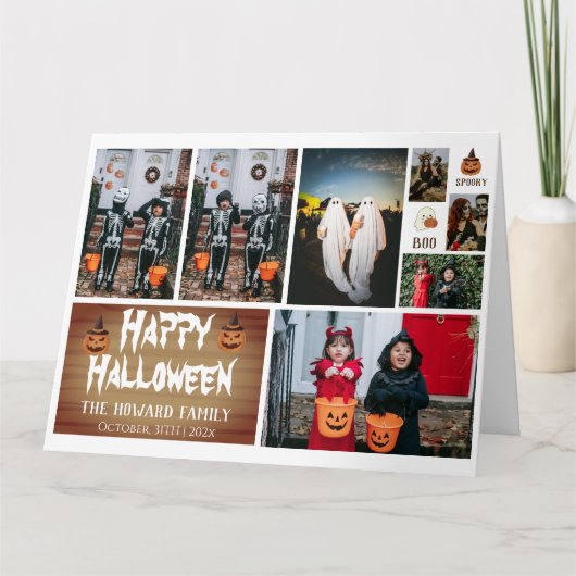 Carte Simple moderne bois Éffrayant Halloween Collage ph (Devant)