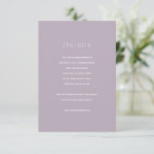 Carte simple moderne Dusty Lilac Mariage Détails (Debout devant)