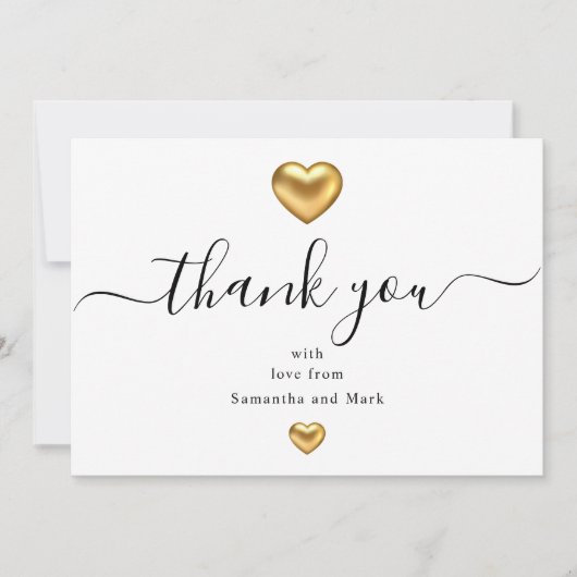 Carte simple moderne Mariage blanc Gold Heart Flat (Devant)