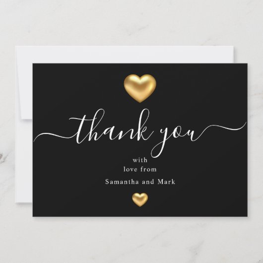 Carte simple moderne Mariage noir Or coeur plat (Devant)