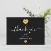 Carte simple moderne Mariage noir Or coeur plat (Debout devant)