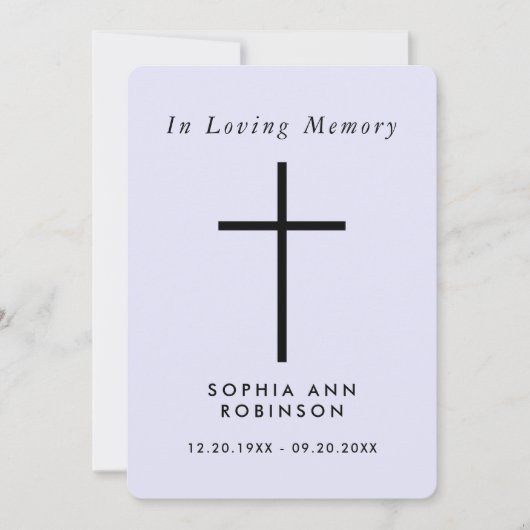 Carte simple moderne mémorielle lavande violette à (Devant)
