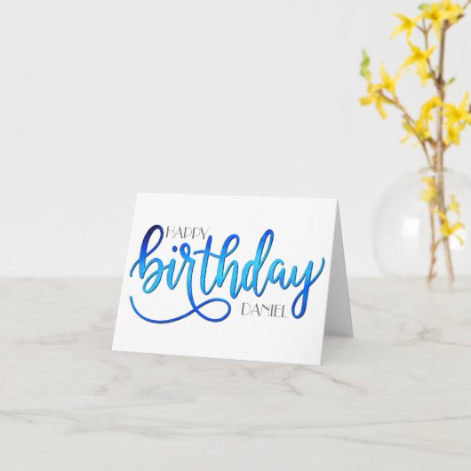 Carte Simple Moderne Personnalisé Lettres À Main Bleu An (Fleur jaune)