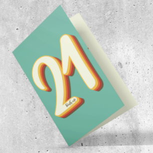 Carte Simple Moderne Rétro Groovy 21e Anniversaire