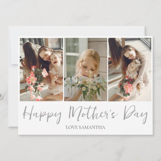 Carte Simple moderne Script 3 photo | Joyeuse Fête des m (Devant)