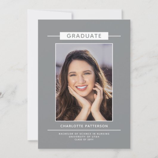 Carte Simple Moderne Script de Graduation Photo Blue Gre (Devant)