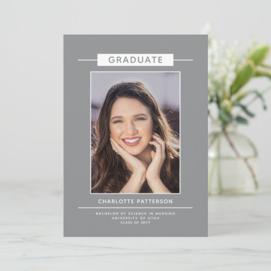 Carte Simple Moderne Script de Graduation Photo Blue Gre (Debout devant)