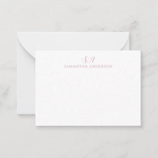 Carte simple monogramme rose à note plate (Devant)