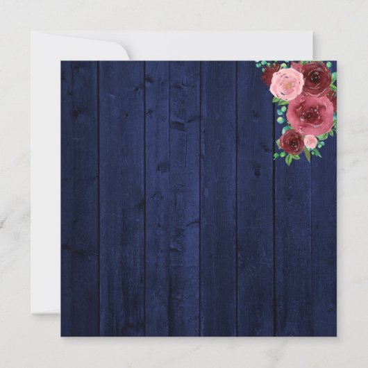 Carte Simple Navy Blue Burgundy Photo Mariage QR Code (Dos)