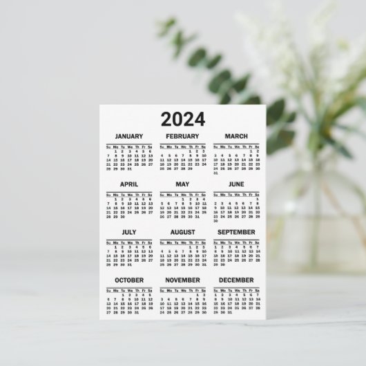 Carte Simple Noir & Blanc 2024 Année en bref Calendrier (Debout devant)