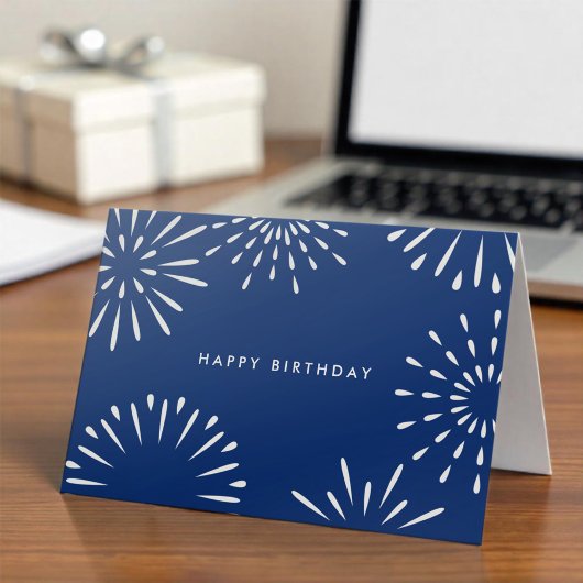 Carte Simple Office Marine Blue White Fireworks Annivers