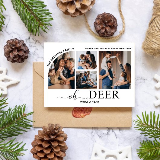 Carte Simple Oh Deer What a Year Photo Collage Noël