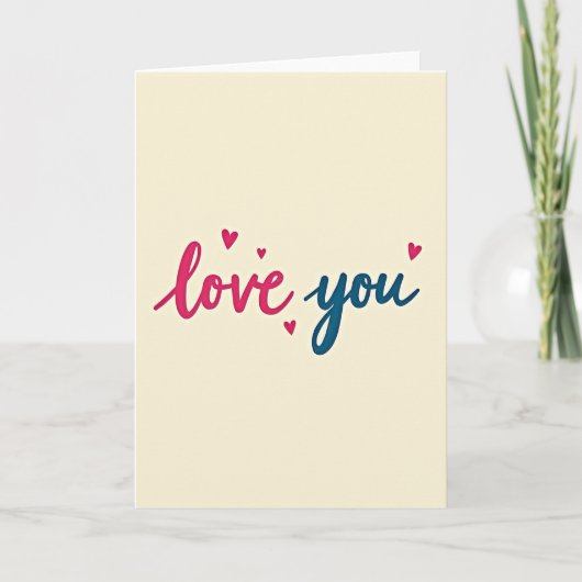 Carte simple peinte de cœurs avec « Je t'aime » (Devant)