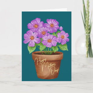 Carte Simple Pot de fleurs aquarelle pour la fête des mè