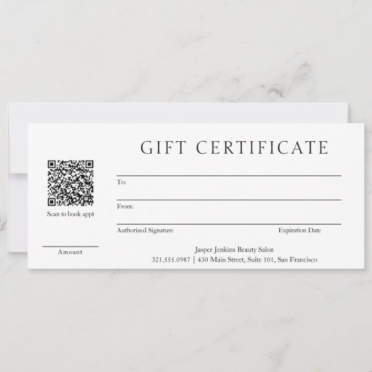 Carte Simple QR Code Modern Business Cadeau Certificat (Devant)