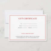 Carte Simple Red Modern Customisé certificat cadeau (Dos)