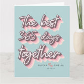 Carte Simple Retro Pink Pastel 1er Anniversaire Mariage (Devant)