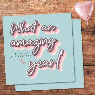 Carte Simple Rétro Rose Pastel joyeux 1er Anniversaire d