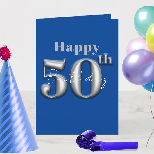 Carte Simple Royal Blue moderne et Silver 50e anniversai