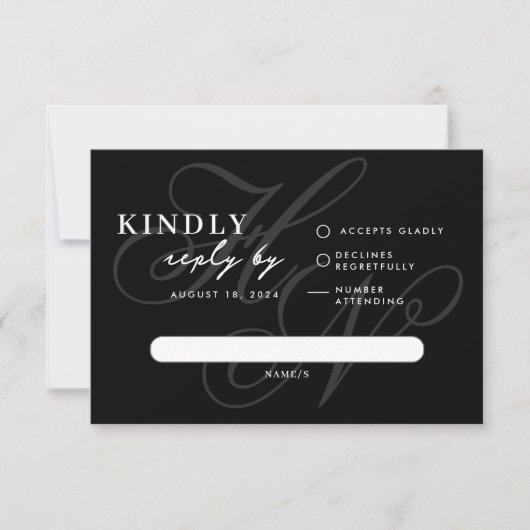 Carte simple RSVP Noir Monogramme moderne (Devant)