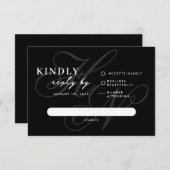 Carte simple RSVP Noir Monogramme moderne (Devant / Derrière)