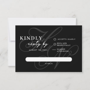 Carte simple RSVP Noir Monogramme moderne