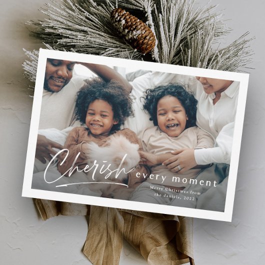 Carte Simple Script Cherish 2 Photo Noël