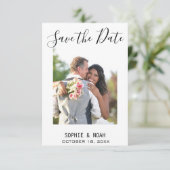 Carte Simple Script Modern Photo Enregistrer la date (Debout devant)