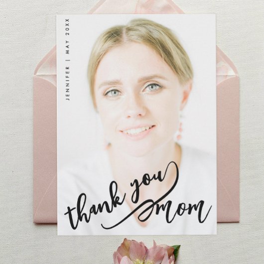 Carte Simple Stylish Thank You Mom Black Script Photo